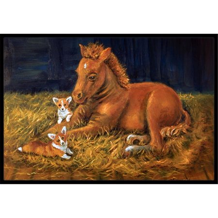 CAROLINES TREASURES Corgi Sunrise With Colt Indoor and Outdoor Mat- 24 x 36 in. 7329JMAT